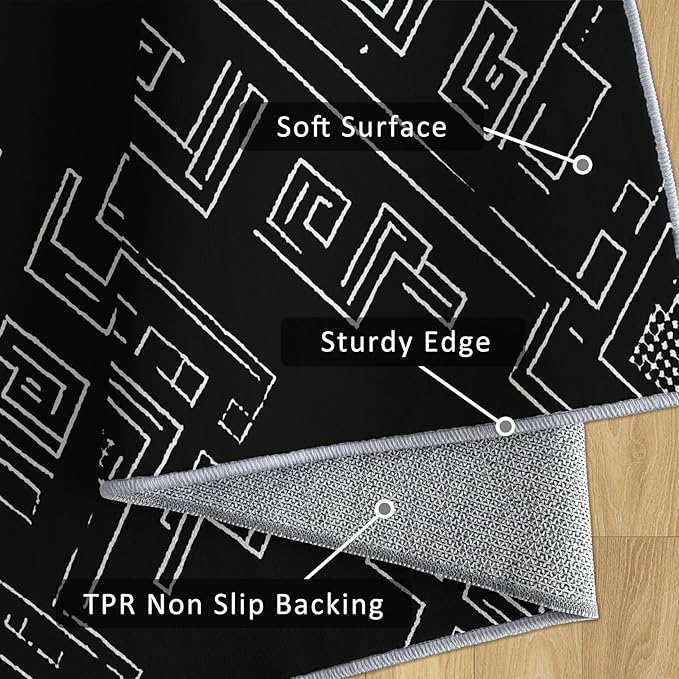 Geometric Rug Small, Washable 2x3 Throw Rug for Entryway, Black and White Patterned Indoor Door Mat, Modern Geometric Decor for Home, Bedroom, Soft Non Slip Thin Design FER12