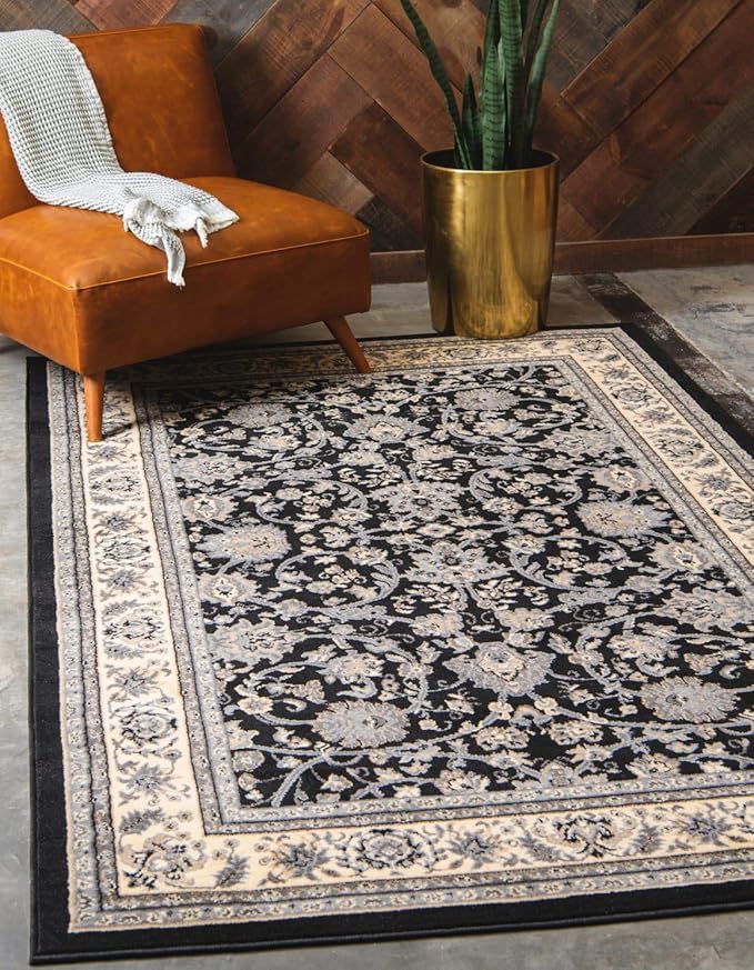Unique Loom Sialk Hill Collection Area Rug - Washington (7' 1" x 10' Rectangle Black/Gray)