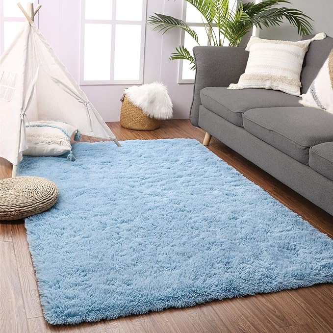 Beglad Fluffy Area Rugs 3 x 5 Feet, Modern Minimalist Style Shag Rugs, Non-Slip Indoor Carpet Soft Rugs for Bedroom, Living Room, Cobalt Blue