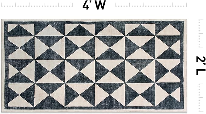 Rugshop Geometric Diamond Washable Non Slip Area Rug 2' x 4' Cream