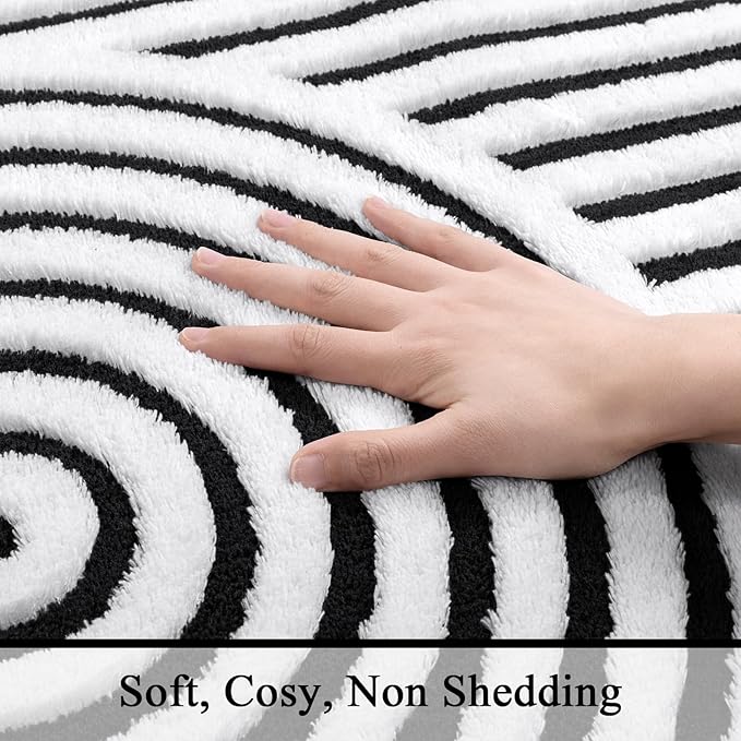 SHACOS Soft Cozy Fluffy Arch Pattern High Low Pile Area Rugs 6'x9' Large Non Slip Washable Modern Geometric Rug Scandinavian Minimalist Carpet for Living Room Bedroom Dining Room, Black White