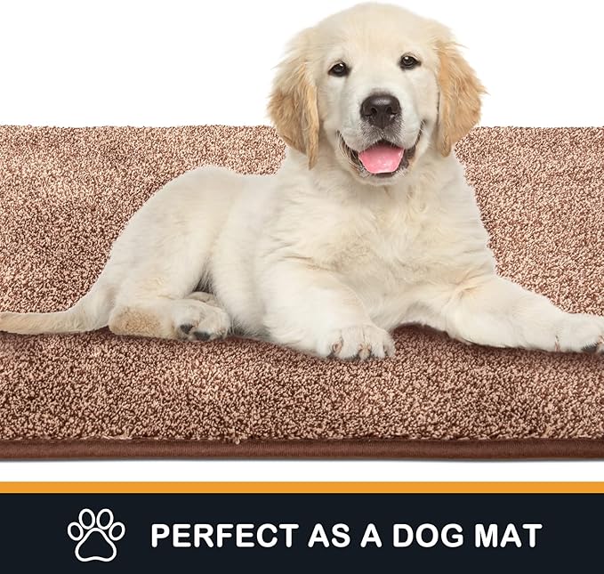 PURRUGS Dirt Trapping Door Mat 31.5" x 47", Non-Slip Machine Washable Entry Rug, Shoe Scraper, Dog Doormat, Super Absorbent Welcome Mat for Front & Back Door, Muddy Shoes & Paws, Brown-Light Cream