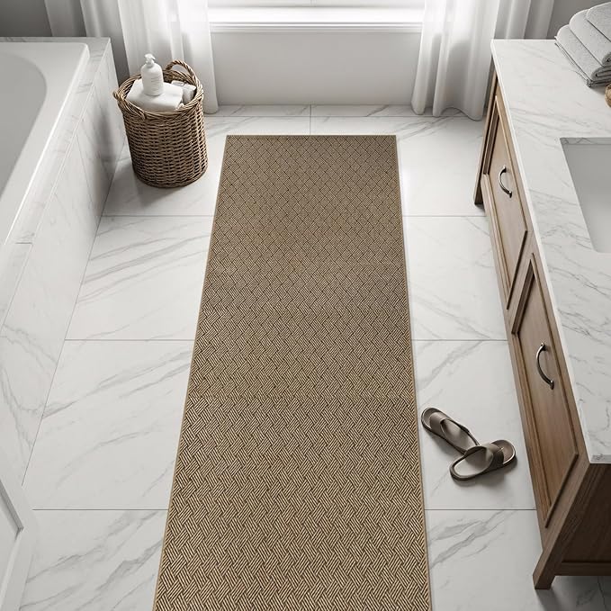 Easy Jute Rugs 2x7 Herringbone Natural Color Living Room Indoor Outdoor Runner Rug for Patio and Kitchen Rug High Traffic Washable Easy to Clean Solid Boho Woven Design Carpet (2 x 7)
