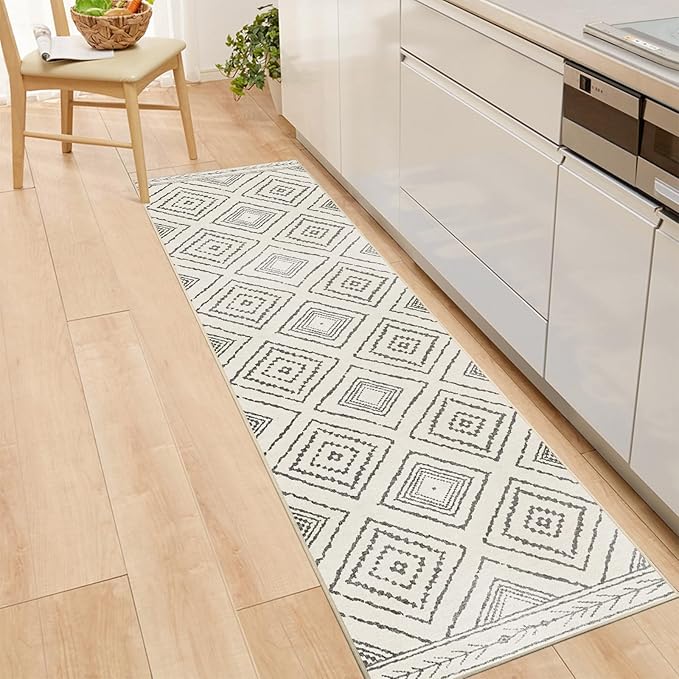 Area Rug 2x8 Rug Machine Washable Non-Slip Low Pile Print Pattern Western Rug for Living Room Bedroom Entryway Tribal Series -Navywhite/Black