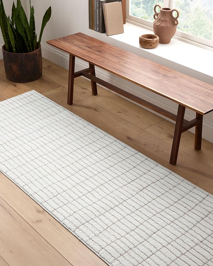 Livabliss x Our PNW Home Cascade Minimalist Striped Area Rug, 2'7" x 7'3", Ivory/Light Brown