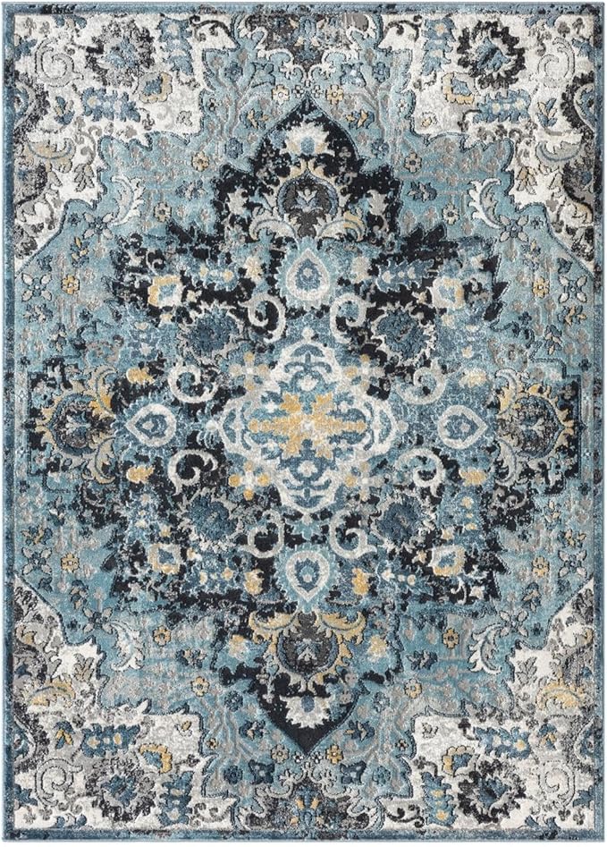 LUXE WEAVERS Moroccan Blue 5x7 Medallion Area Rug for Living Rooms