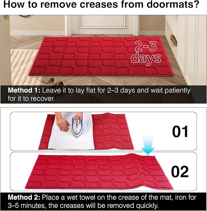 Front Door Mat Outside Entrance, Outdoor Indoor Door Mats for Entryway, Entrance, Entry, Patio, Waterproof Non Slip Doormat, Low-Profile, 20" × 31.5“, Red