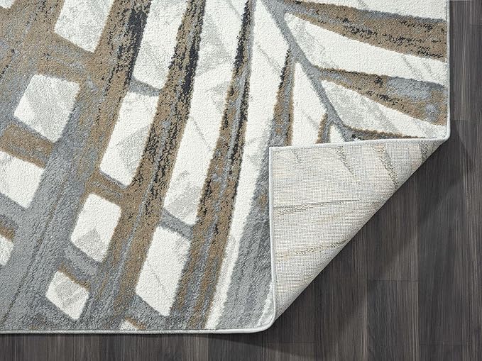 Abani 5'3" x 7'6" (5x8) Grey & Brown Modern Floral Living Room Rug - Non-Shed Tropical Palm Leaves Pattern Area Rug Rugs