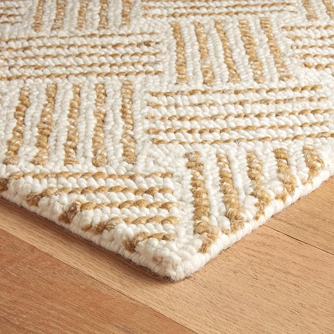 Dash & Albert Layers Ochre Hand Hooked Wool Rug, 7.5 X 9.5 Feet, Yellow/Orange Geometric Pattern - Premium Luxury Hotel Quality Soft Breathable Hypoallergenic Machine Washable Easy Care All Season