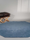 Hand Knotted Loom Wool ECO-Friendly Area Rugs - 8'x8', Octagon, Blue Color, Solid Plain Design, High Pile Thick Handmade Anti Skid Area Rugs for Living Room, Bed Room (L00111)