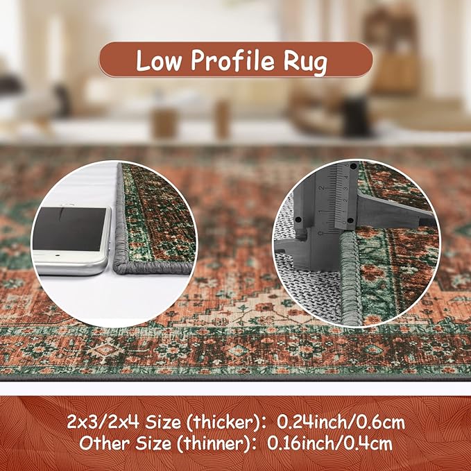 Moynesa Ultra-Thin Washable Round Rug - 5ft Entryway Round Rug Vintage Kitchen Mat, Non-Slip Non-Shedding Stain Resistant Bedroom Carpet for Indoor Living Dining Room Coffee Table Nursery