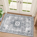 LUMI Indoor Thin Door Mat, 32x47 Washable Small Inside Doormat, Non Slip Low Pile Oriental Floor Carpet, Vintage Distressed Area Rug for Front Door,Entrance,Bedroom, Blue