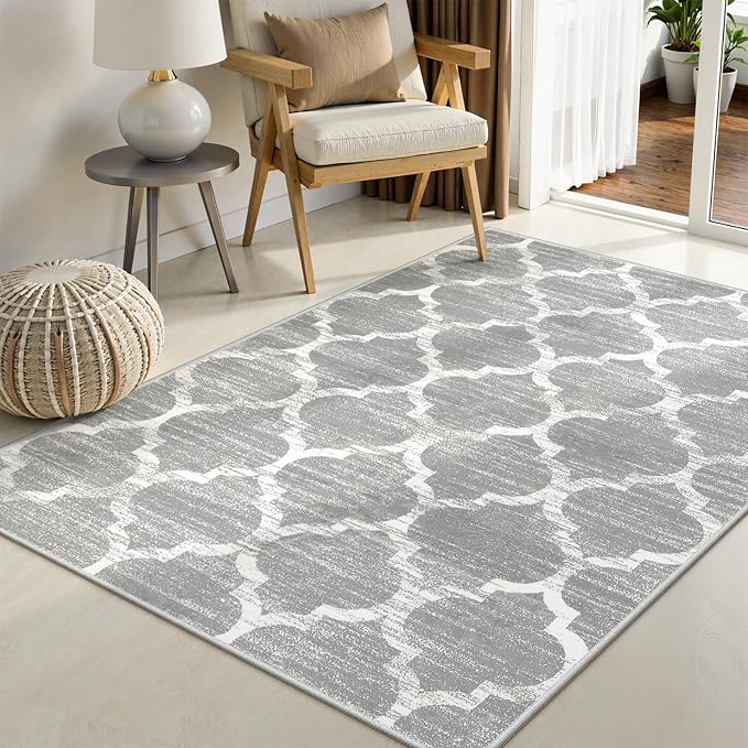 Lahome Moroccan Bedroom Rug - 3’x5’ Area Throw Washable Rugs Small Non-Slip Accent Distressed Floor Carpet for Door Mat Entryway Living Room Kitchen Laundry Dorm Decor (3’ X 5’, Gray)