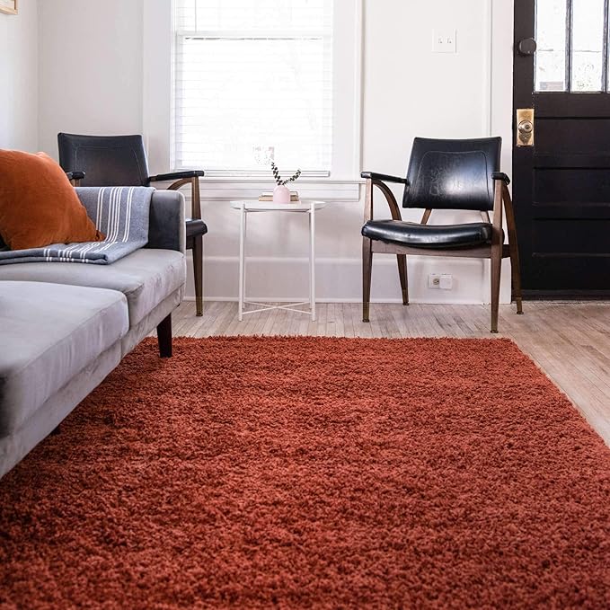 Unique Loom Solid Shag Collection Area Rug (7' 1" x 10' Rectangle, Terracotta)