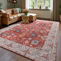 Area Rug for Living Room, 9x12 Washable Non Slip Large Faux Wool Throw Rug, 0.3″ Low Pile & Non-Shedding Boho Large Carpet Rugs for for Dining Room, Bedroom, Office (Red)