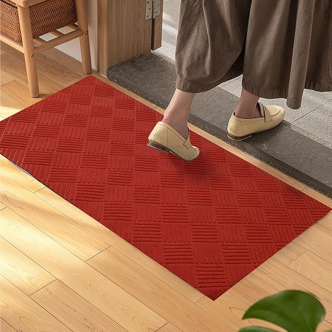 jxgzyy Christmas Door Mat Indoor Entrance, 3'11" x 2'8" Heavy Duty Red Carpet Runner, Non Slip Christmas Rug for Entryway, Patio, Garage, Holiday Decor, Party