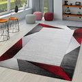 Paco Home Modern Area Rug Bordered with Geometric Pattern Red Grey with Contour Cut, Size: 2'8" x 9'10"