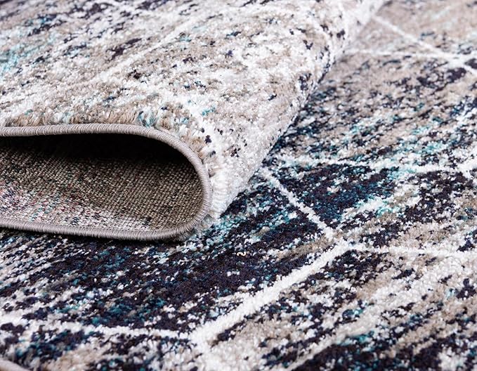 Unique Loom Trellis Frieze Collection Area Rug - Geometric (2' x 13' Runner, Blue Multi/ Ivory)