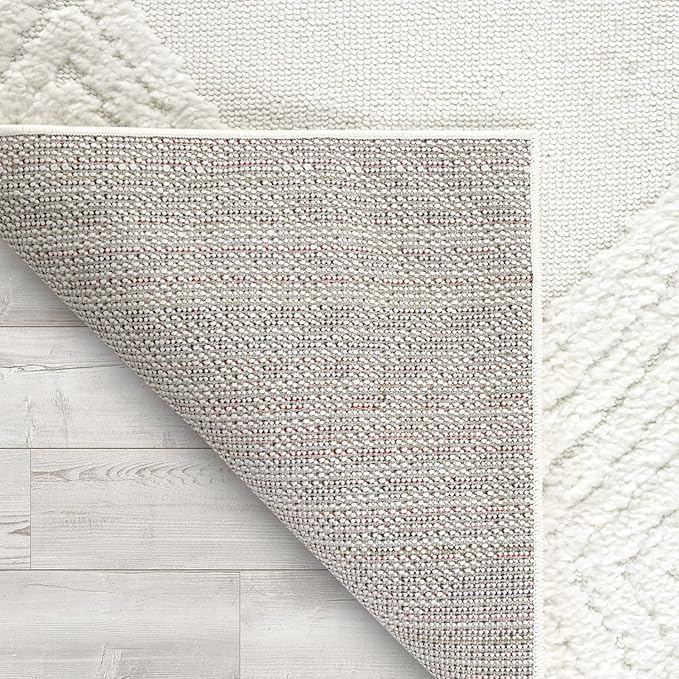 Antep Rugs Palafito 4x6 Geometric Shag Diamond High-Low Pile Textured Indoor Area Rug (White, 3'11" x 5'11")