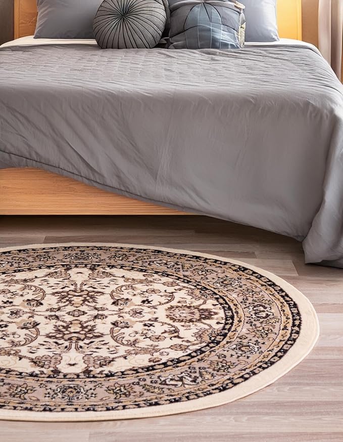 Unique Loom Sialk Hill Collection Area Rug - Washington (3' 3" Round Ivory/Black)