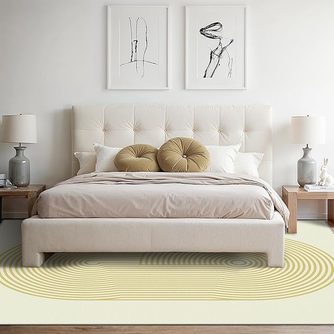Bavni Area Rugs 8x10, Modern Soft Bedroom Rug, Machine Washable Rug Non Slip, Indoor Low Pile Large Rugs for Living Room, Dining Room, Beige Yellow Lines