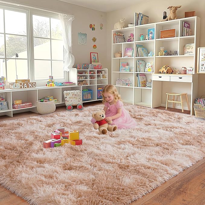 Upgrade Non-Slip Plush Rugs for Living Room, Soft Shaggy Carpets for Living Room, Fuzzy Rugs for Kids' Room, Perfect Decor for Modern Home Tie Dye Beige 8x10Feet