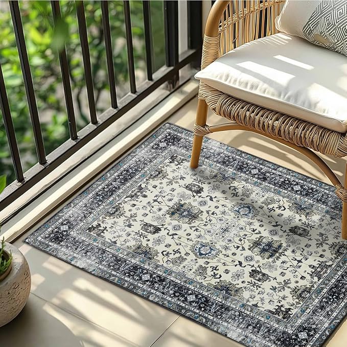 Area Rug Non Slip Machine Washable Ultra Soft Living Room/Bedroom/Kitchen/Outdoor/Classroom White Gray, 2'×3'