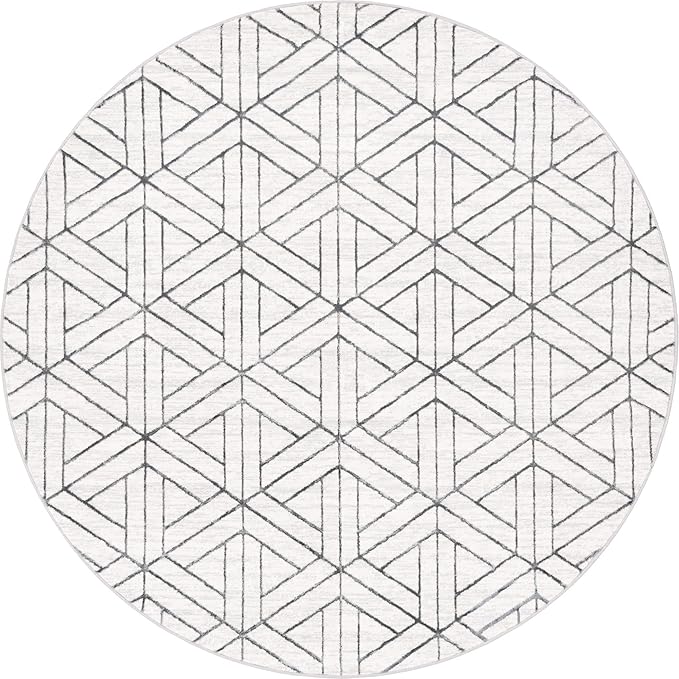 Rugs.com Lattice Trellis Collection Rug – 8 Ft Round White Low-Pile Rug Perfect for Kitchens, Dining Rooms
