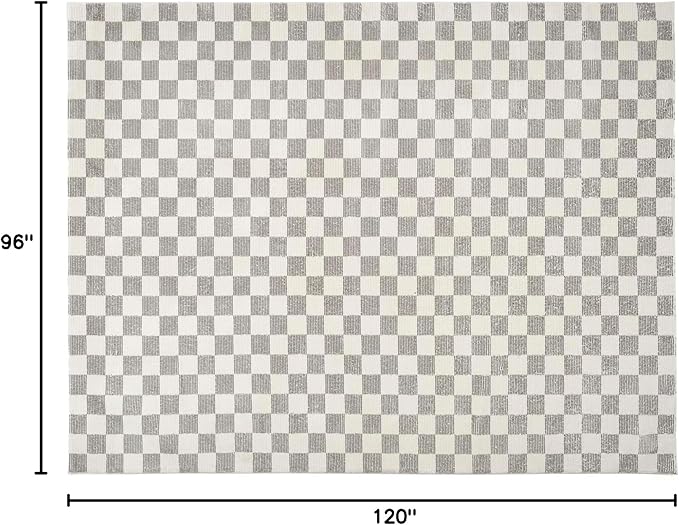 Revival Rugs Gambit 7'10"x10' Checkered Rug Washable Area Rug for Living Room Bedroom - 100% Recycled Oeko-TEX Certified, Medium Pile, Gray, Beige
