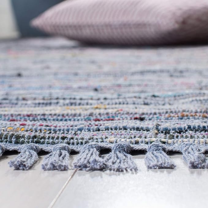 SAFAVIEH Rag Rug Collection Area Rug - 10' x 14', Purple & Multi, Handmade Boho Stripe Cotton, Ideal for High Traffic Areas in Living Room, Bedroom (RAR121D)