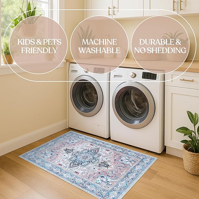 Washable Area Rug. Modern Farmhouse. Vintage. Turkish. Bohemian. Distressed. Oriental. Traditional. Rugs for Living Room. Dining. Bedroom. Office. Entryway. Foyer. (861NT, 5'9 x 8'9)