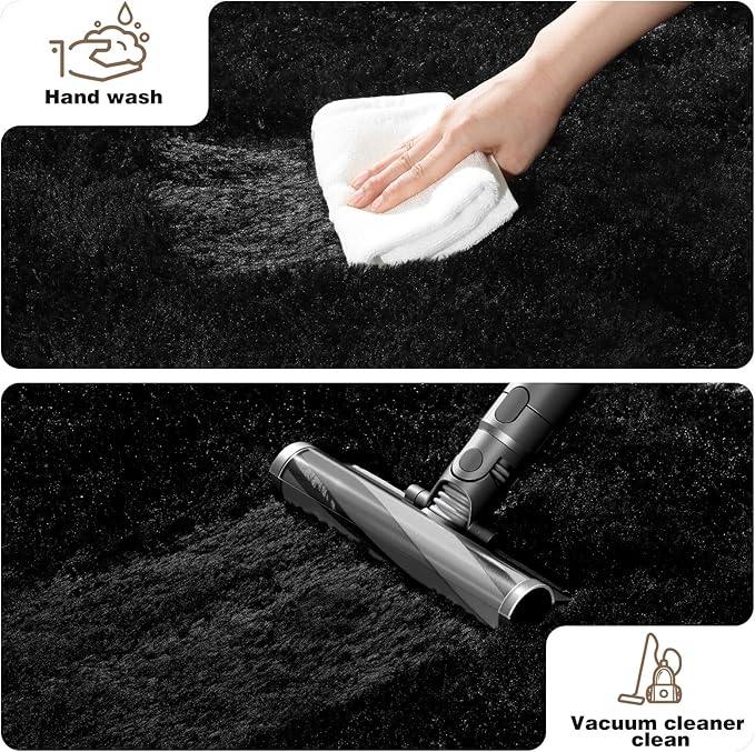 6x9 Black Rugs for Living Room Bedroom, Fluffy Large Area Rug Soft Shag Non-Slip Carpet for Kids Boys and Girls Room Dorm Home Decor (6ft x 9ft)