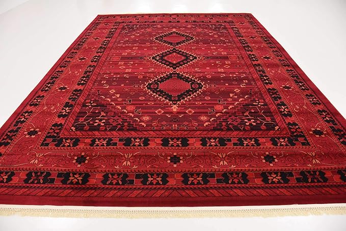 Unique Loom Tekke Collection Area Rug - Sheibani (9' x 12' Rectangle, Red/ Black)