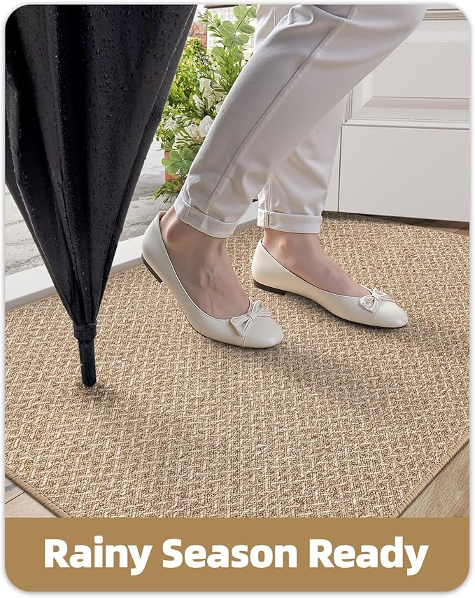 Color&Geometry Ultra Thin Indoor Door Mat Non Slip Rubber Backed Dirt Trapper 36"x56"(Rolled-up NO Creases), Rugs for Entryway, Front Door Mat Indoor Washable Low-Profile Entry Mat, Khaki