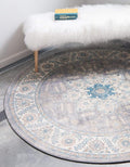 Unique Loom Salzburg Collection Classic Traditional Design Oriental Inspired Border Area Rug (5' 0 x 5' 0 Round, Gray/Beige)