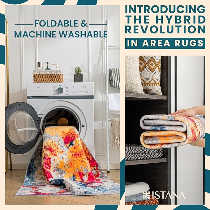 Istana 4x6 Area Rug - Multi Colors Rugs for Living Room 4x6 - Foldable Rugs for Bedroom - Stain Resistant Washable Rug - Eco-Friendly Boho Area Rugs - Easy to Clean Living Room Rug 4 x 6