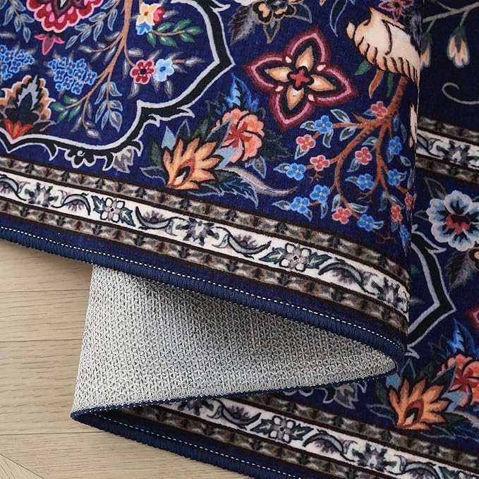 Rugcomf Indoor Door Mat 2x3 Rug Vibrant Tree of Life-Patterned Vintage Machine Washable Small Area Rug Non-Slip Low Pile Throw Rugs for Entryway Kitchen Front Door Entrance Entry Kids Room, Blue