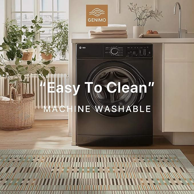 GENIMO Machine Washable 5x7 Area Rugs for Living Room, Non Slip Vintage Rugs, Low Pile Lightweight Chenille Print Rug for Bedroom, Dining Room, Home Office, Taupe Sage