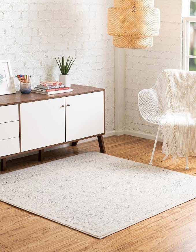 Unique Loom Isabella Collection Area Rug - Adjani (4' 1" Square, White/ Blue)