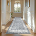jinchan Hallway Runner Rug 3x10 - Machine Washable Grey Vintage Floral Distressed Design Soft Non-Slip Low-Pile Ultra-Thin Runner Rug for Kitchen Laundry Room Bedroom Farmhouse (3‘x10', Grey)