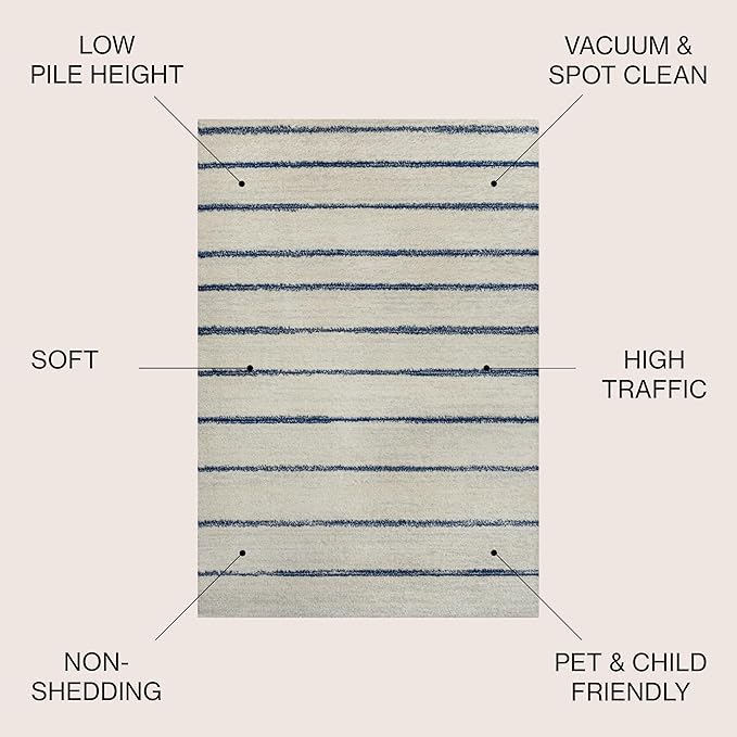JONATHAN Y Williamsburg Minimalist Stripe Cream/Navy Indoor Area Rug, 8x10, Contemporary, Modern, Easy-Cleaning for Living Room, Bedroom, Kitchen, Pet Friendly, Non-Shedding (MOH201E-8)