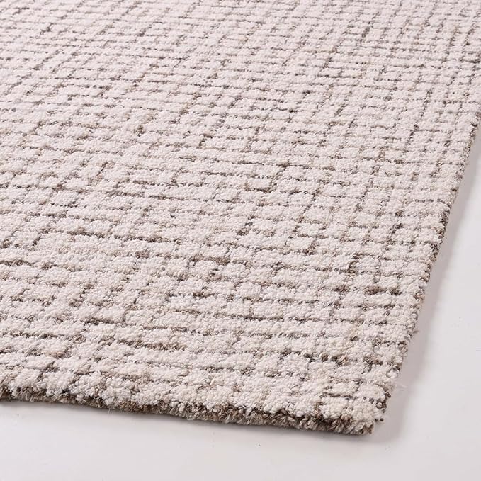Hand-Tufted 100% Wool Pile Area Rug – Geometric Textured Grid Check Pattern – Thick and Durable Floor Carpet for Bedroom, Living Room, Kids Room, and Dining Area (Ivory-Brown, 2' x 3')