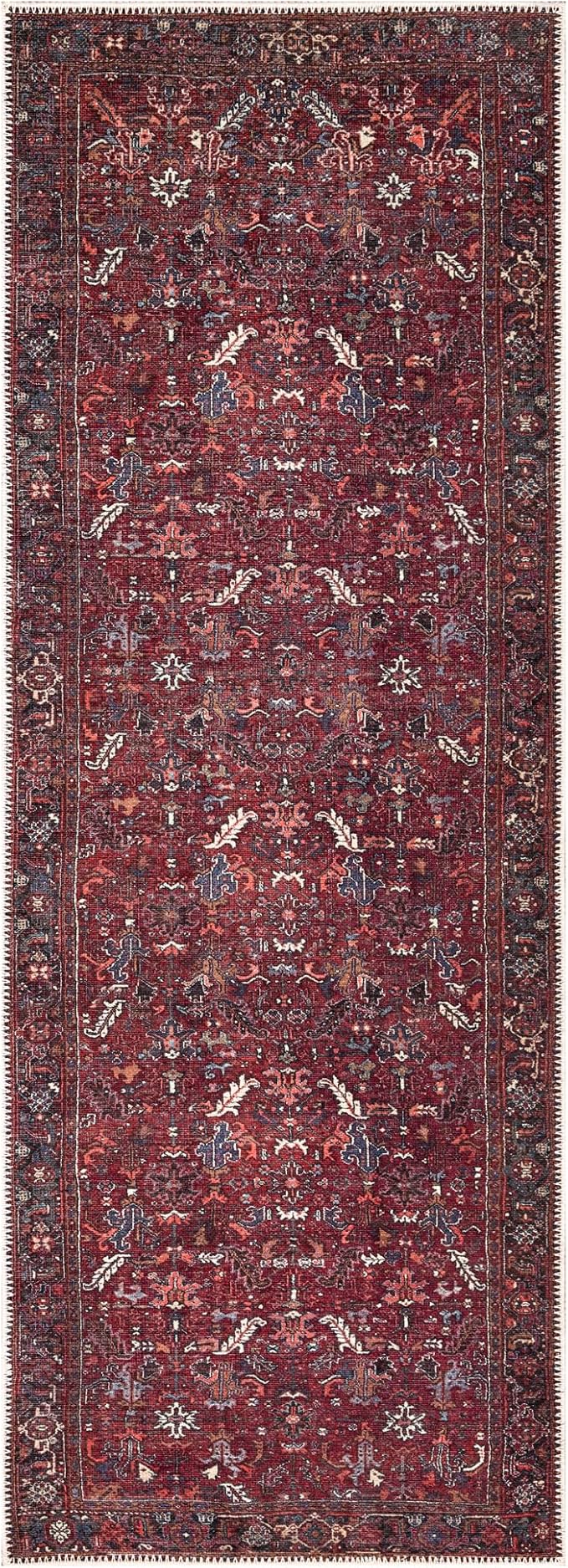 Bloom Rugs Washable Non-Slip 12 ft Runner - Burgundy Traditional Bordered Runner for Entryway, Hallway, Bathroom, and Kitchen - Exact Size: 2.5' x 12'