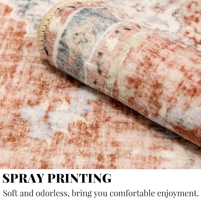 MUJOO Hallway Runner Rug Machine Washable 2'x6 ' Non Slip Boho Runner Rugs for Hallways Entryway Kitchen Bathroom Bedside Retro Soft Low-Pile Orange Navy Blue Flowers
