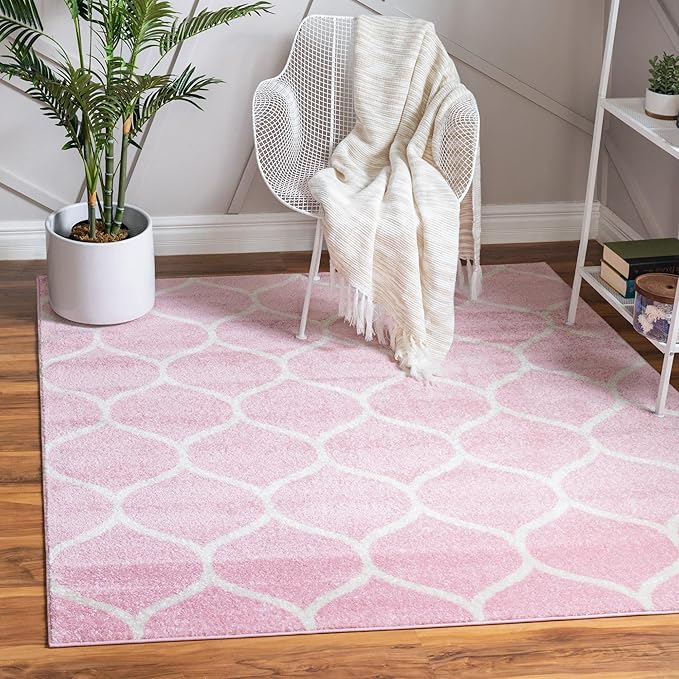 Rugs.com Lattice Frieze Collection Rug – 6' Square Light Pink Medium Rug Perfect for Living Rooms, Kitchens, Entryways