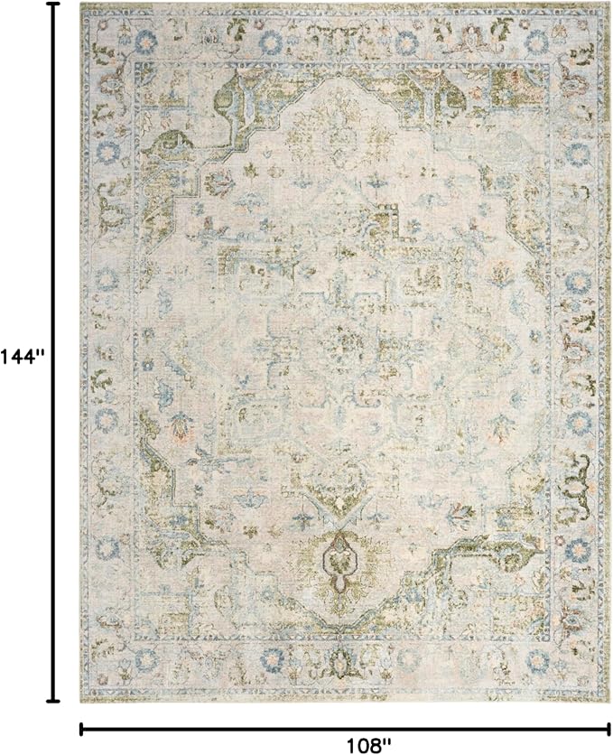 Nourison Home Astra Machine Washable Blue Green 9' x 12' Area Rug - Easy Clean, Non Shedding, Bed Room, Living Room, Dining Room, Kitchen (9' x 12')