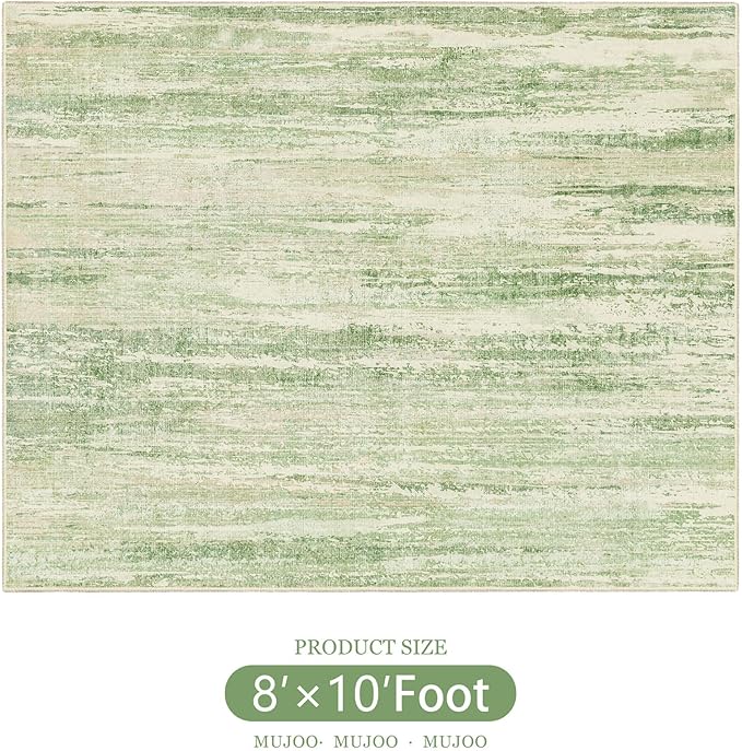 MUJOO 8x10 Area Rugs,Washable Rugs for Living Room Bedroom Dining Room,Modern Abstract Large Non Slip Carpet Indoor,Low Pile Throw Rug Accent Neutral Green