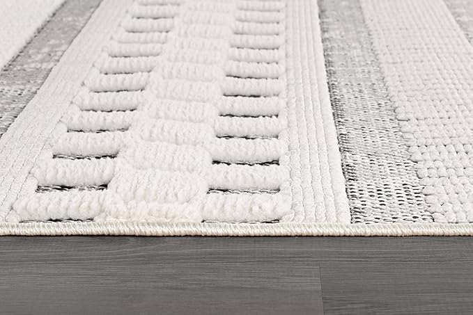 Beverly Rug Micro Loop Area Rug Gray/White 8x10 Geometric Modern Scandinavian Striped Durable Soft Indoor Rugs for Living Dining Room Office Stain Resistant Non Shedding Casual Indoor Carpet 8 x 10