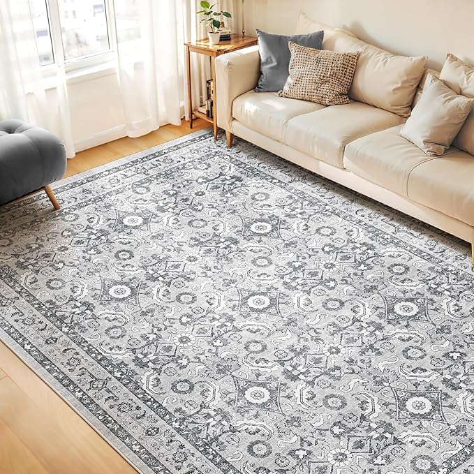 WITSHOCK Living Room Area Rugs 9x12: Soft Non-Slip Backing Washable Rugs Vintage Large Carpet for Bedroom Office Dining Room Kitchen Stain Resistant Home Decor Rug
