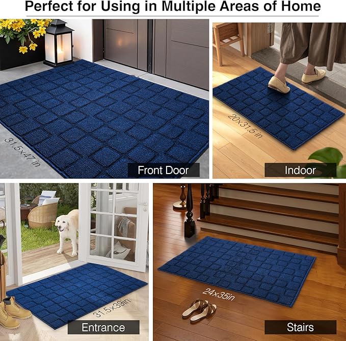 Front Door Mat Outside Entrance, Outdoor Indoor Door Mats for Entryway, Entrance, Entry, Patio, Waterproof Non Slip Doormat, Low-Profile, 20" × 31.5“, Navy Blue